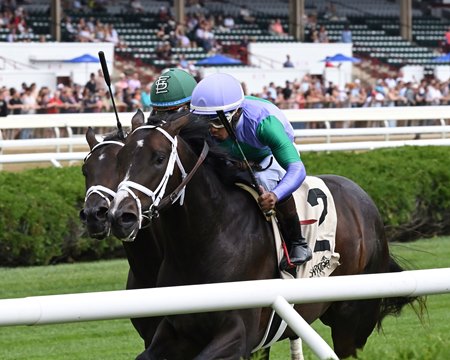 Liam's Law (inside) wins the With Anticipation Stakes at Saratoga Race Course