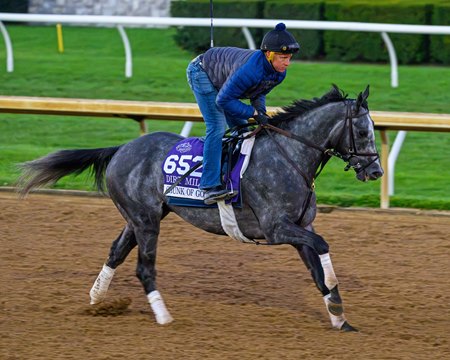 Trainer Ethan West rides Chunk of Gold at Keeneland