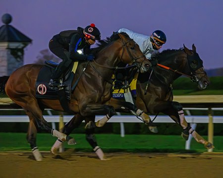 Golden Tempo, inside, works at Keeneland Oct. 23