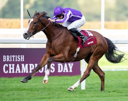 Minnie Hauk wins the British Champions Fillies and Mares Stakes at Ascot Racecourse