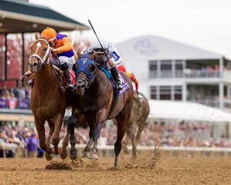 Further Ado (outside) nips Owen Almighty in the Breeders' Cup Dirt Mile at Keeneland