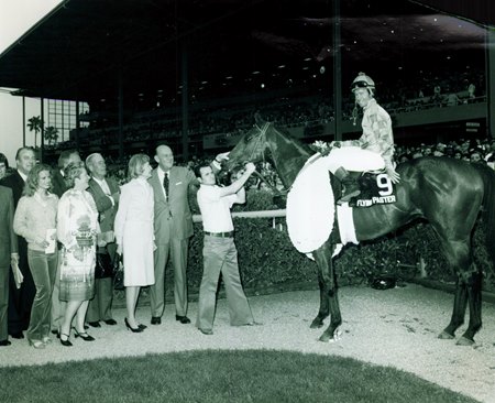 Don Pierce on Flying Paster, winner of the 1979 Santa Anita Derby, at Santa Anita Park