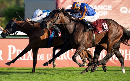 True Love (outside) wins the Prix de la Foret at Longchamp
