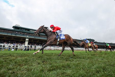 Tam Tam scores a front-running victory in the Queen Elizabeth II Challenge Cup Stakes at Keeneland